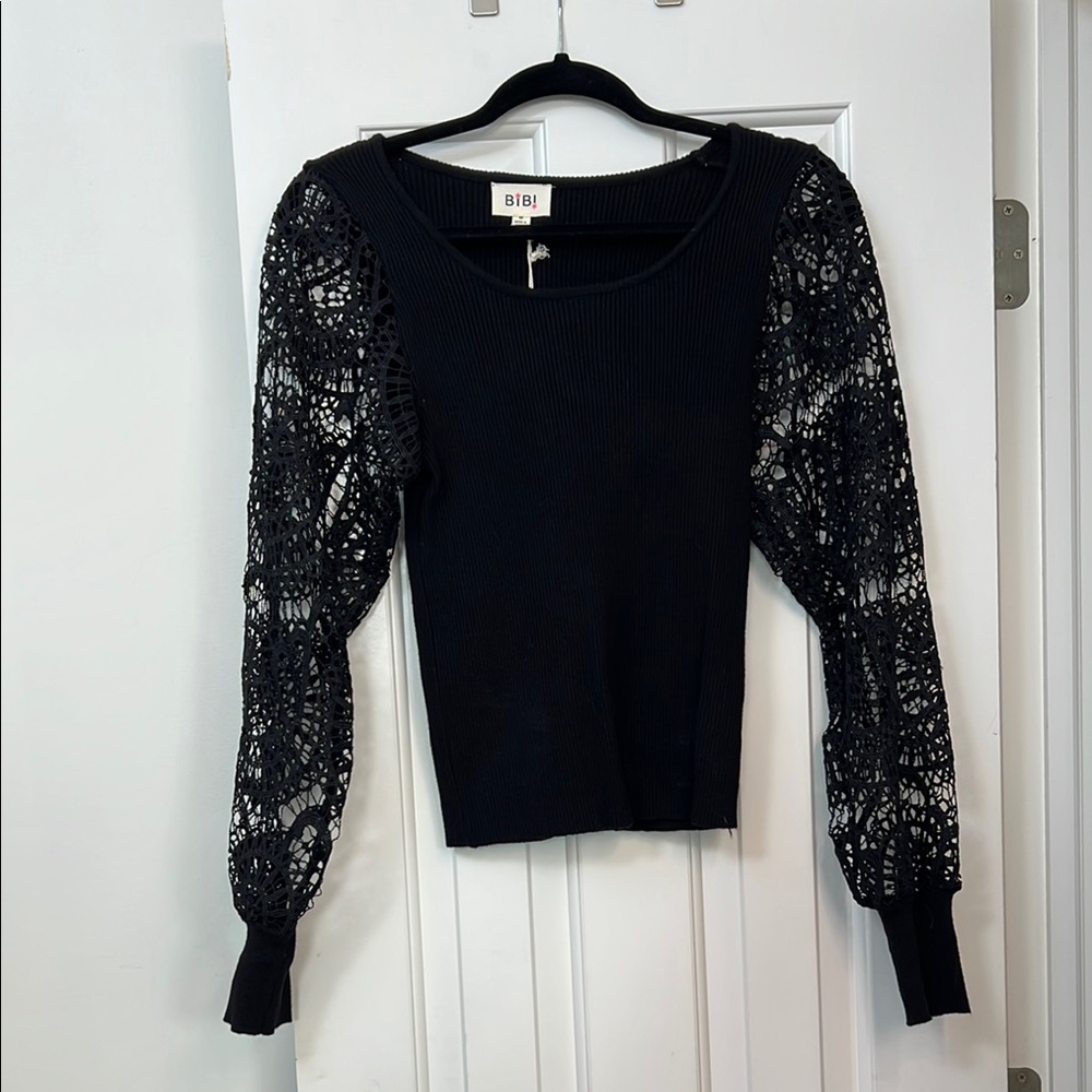 BIBI Black Lace Sleeve Women's Top